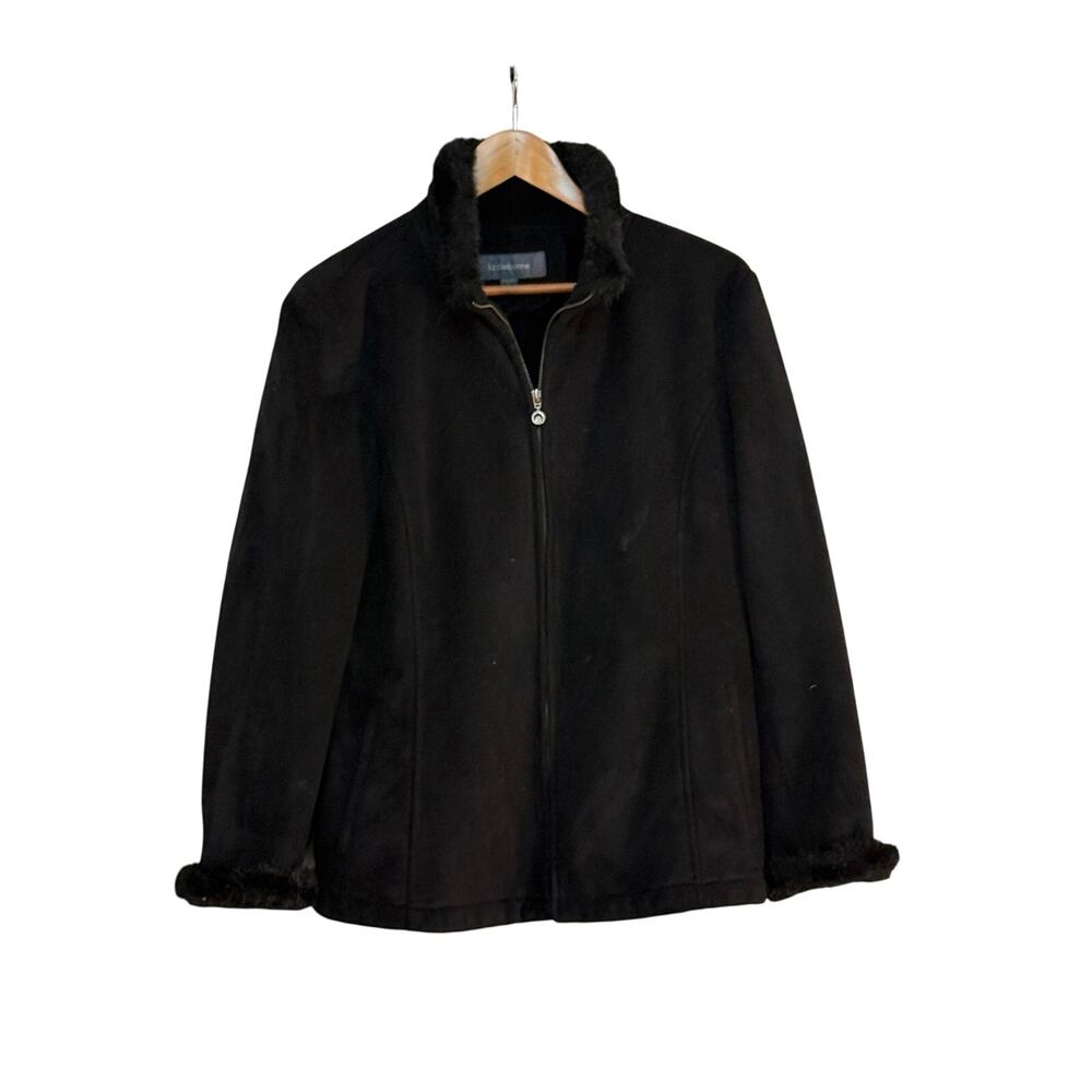 Black Faux Fur Zip Front Jacket